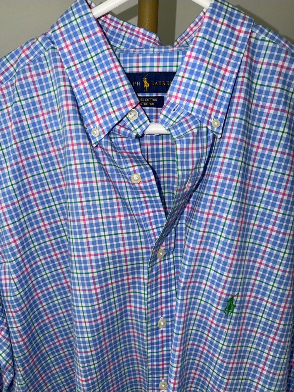 Ralph Lauren Men’s 100% cotton stretch Plaid Button Down-Large Tall (LT)